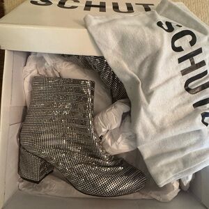 SCHUTZ Sparkling Silver Ankle Boots